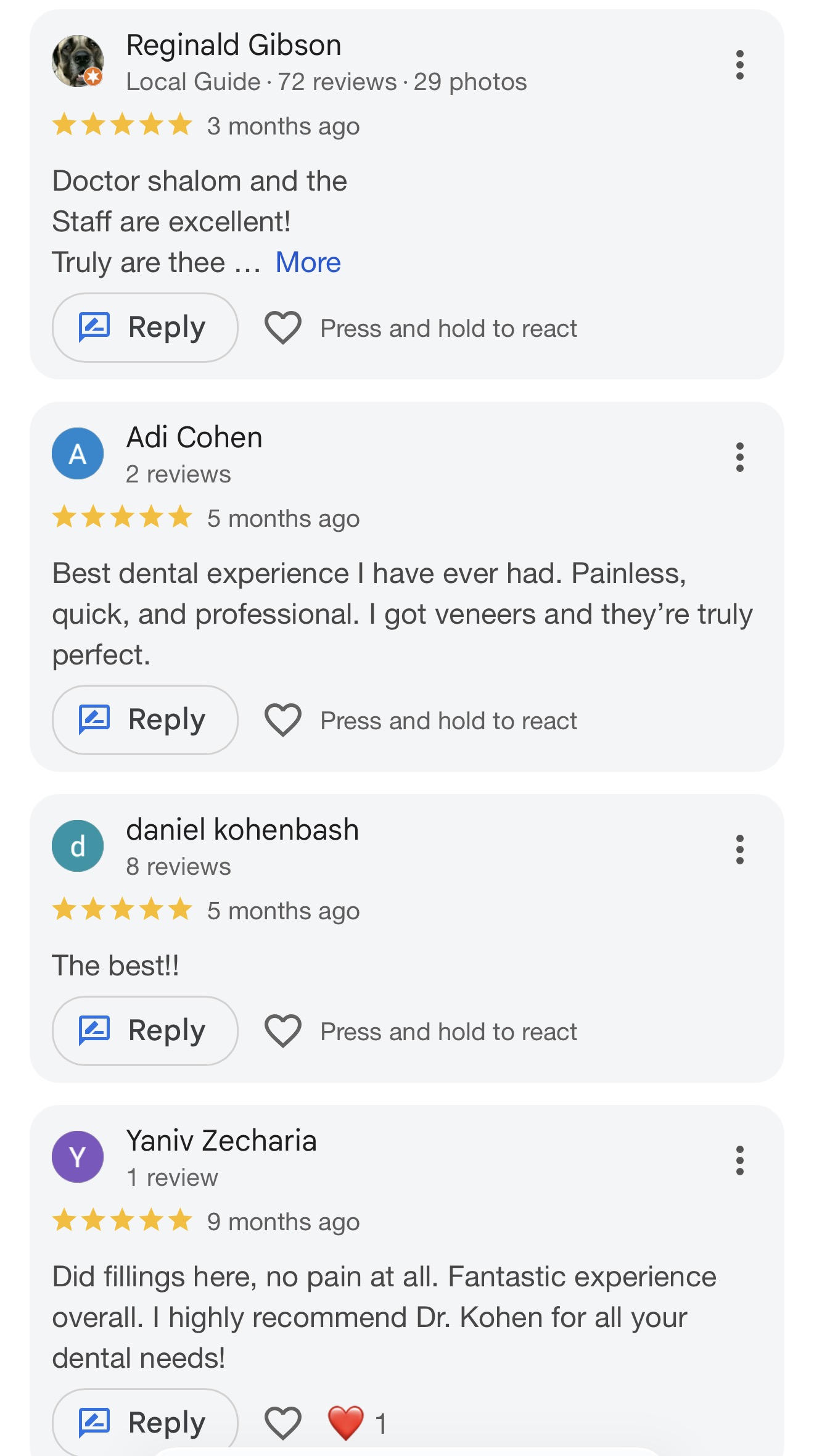 5-star Google review for Shalom Dental
