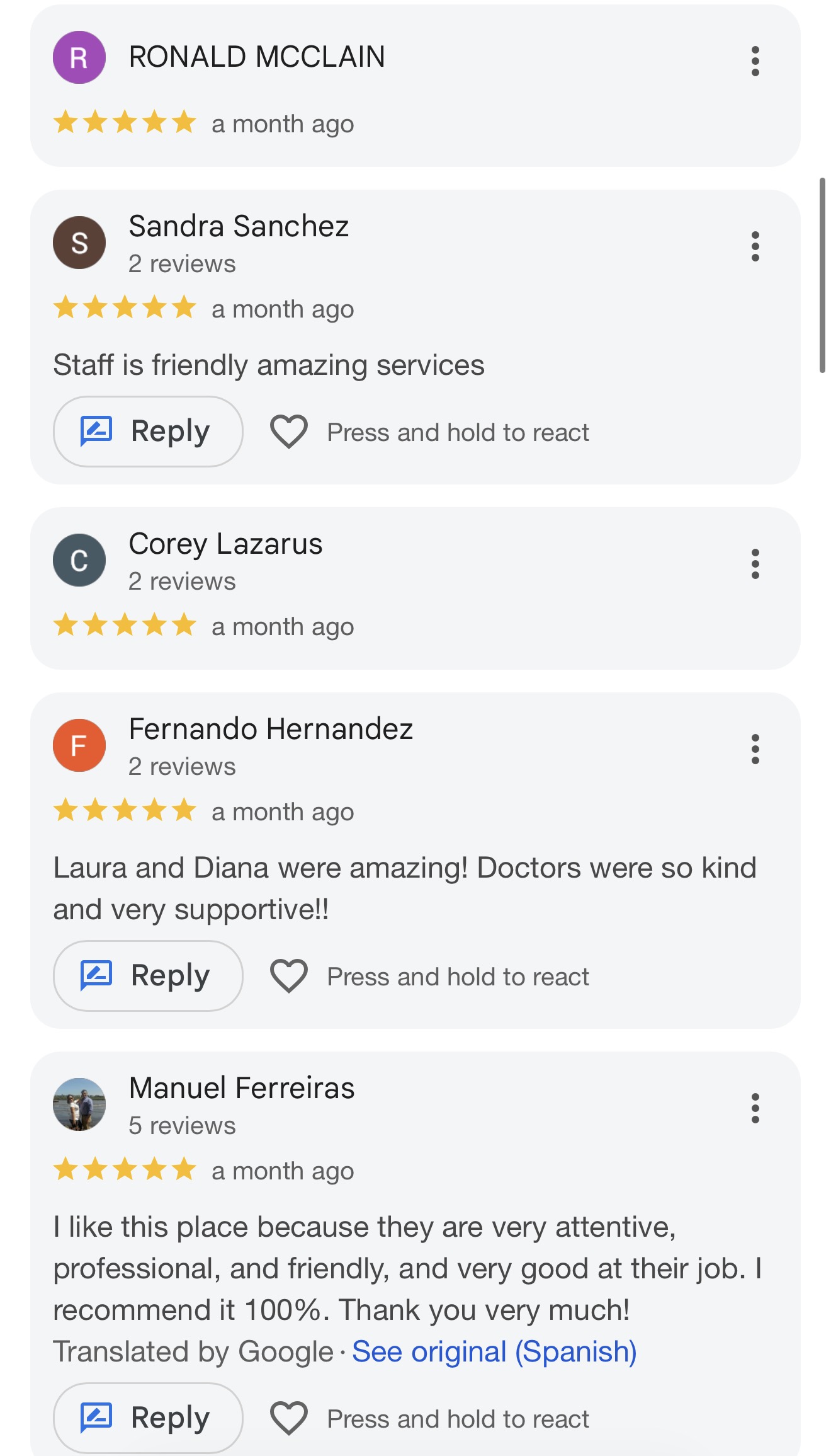 5-star Google review for Shalom Dental