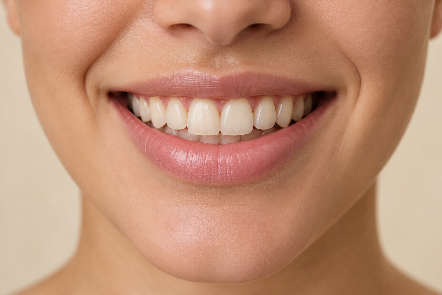 Illustrative close-up smile with aligned teeth