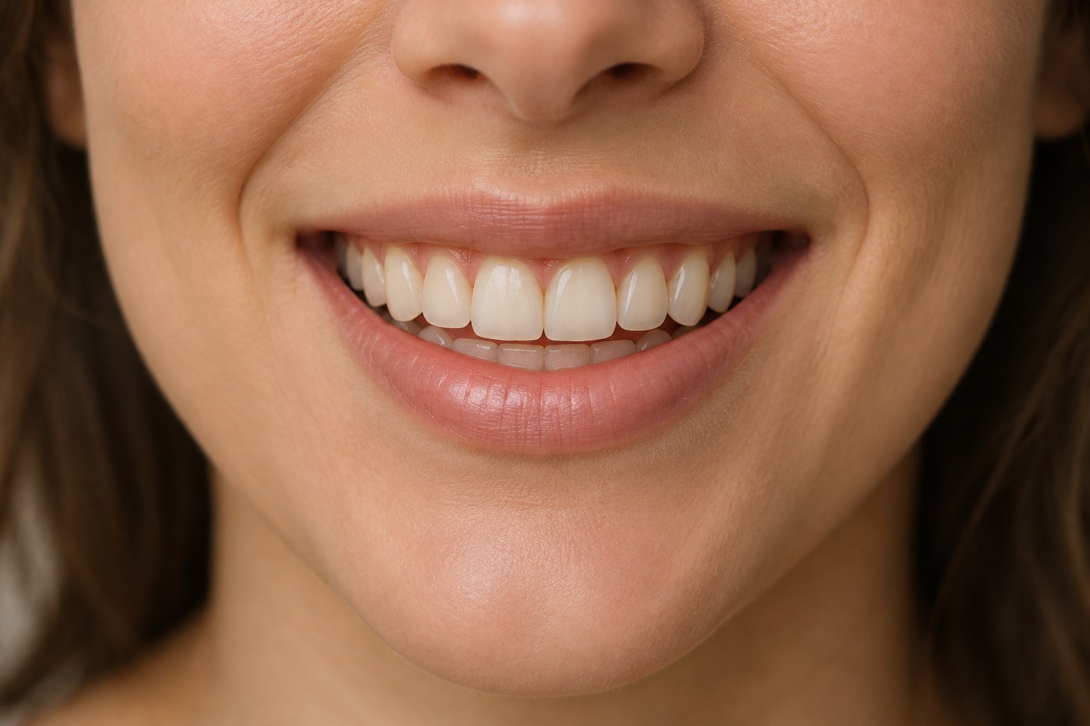 Same illustrative smile with even, natural-looking teeth after veneers
